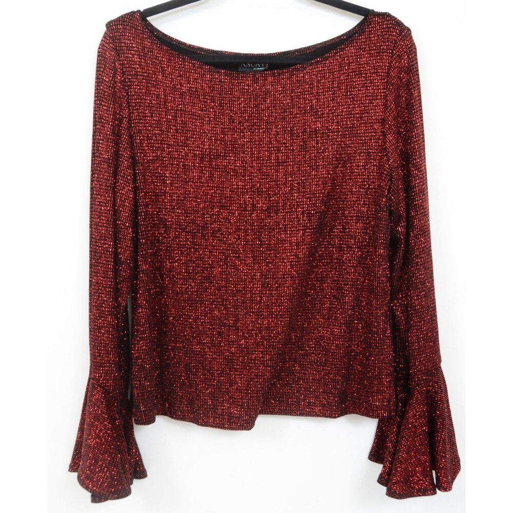 Xscape by Lawrence Kurtz Vtg 90s Y2K Glitter Sparkle Bell Sleeve Top Size L Red